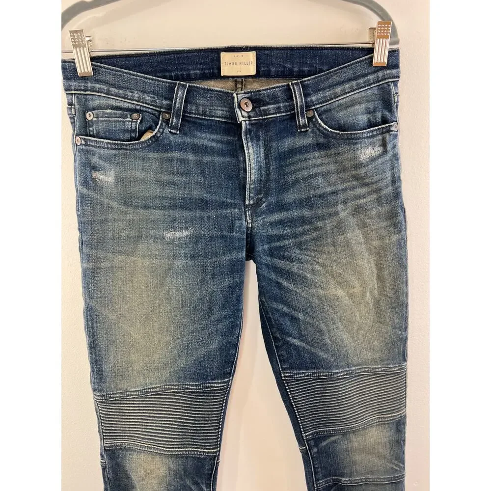 Simon Miller Blain Blue Cotton Blend Ankle Zip Women's Moto Skinny Jeans Size 30